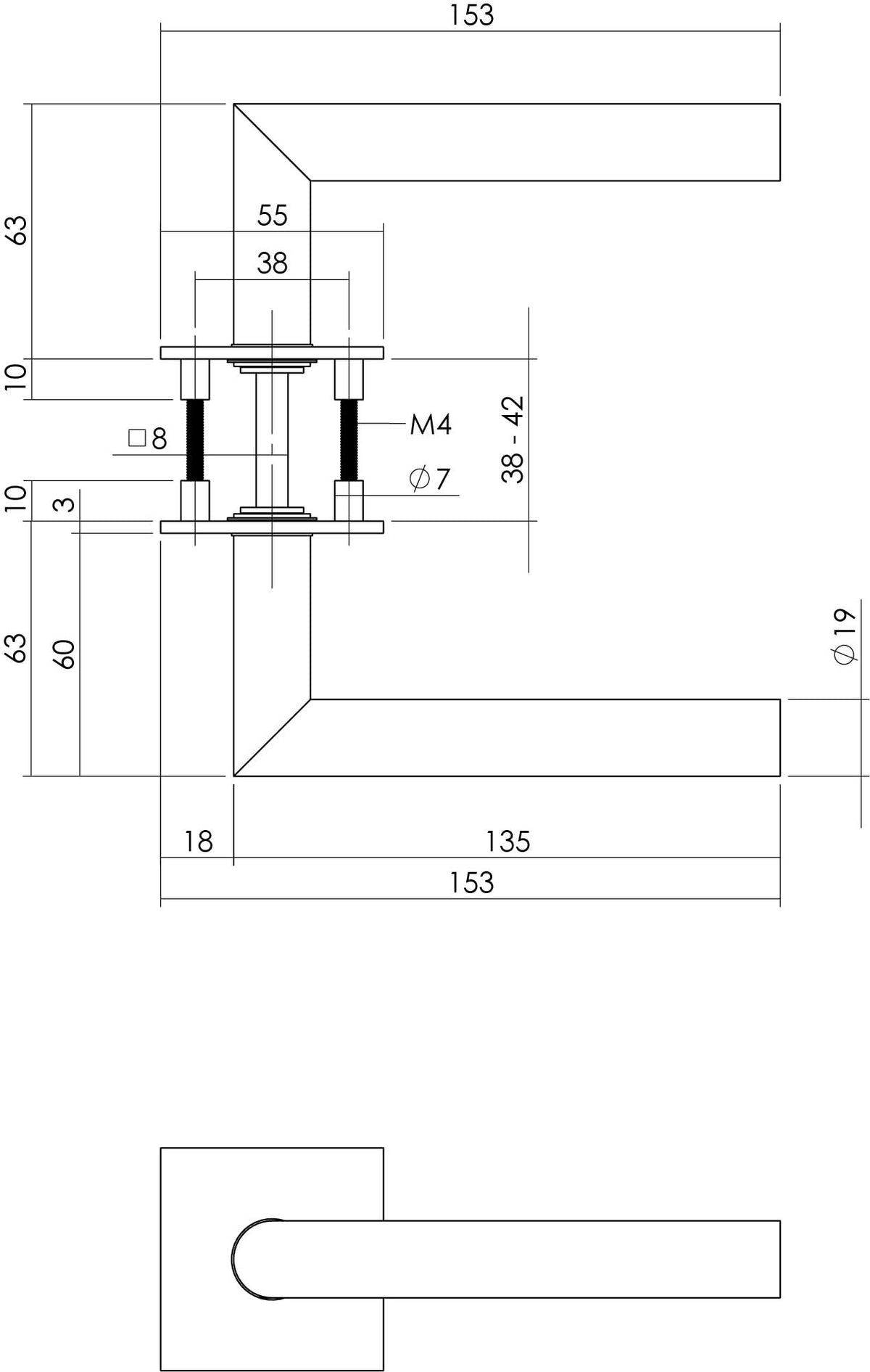 Intersteel deurkruk Hoek 90 graden op magneetrozet RVS geborsteld – detailfoto