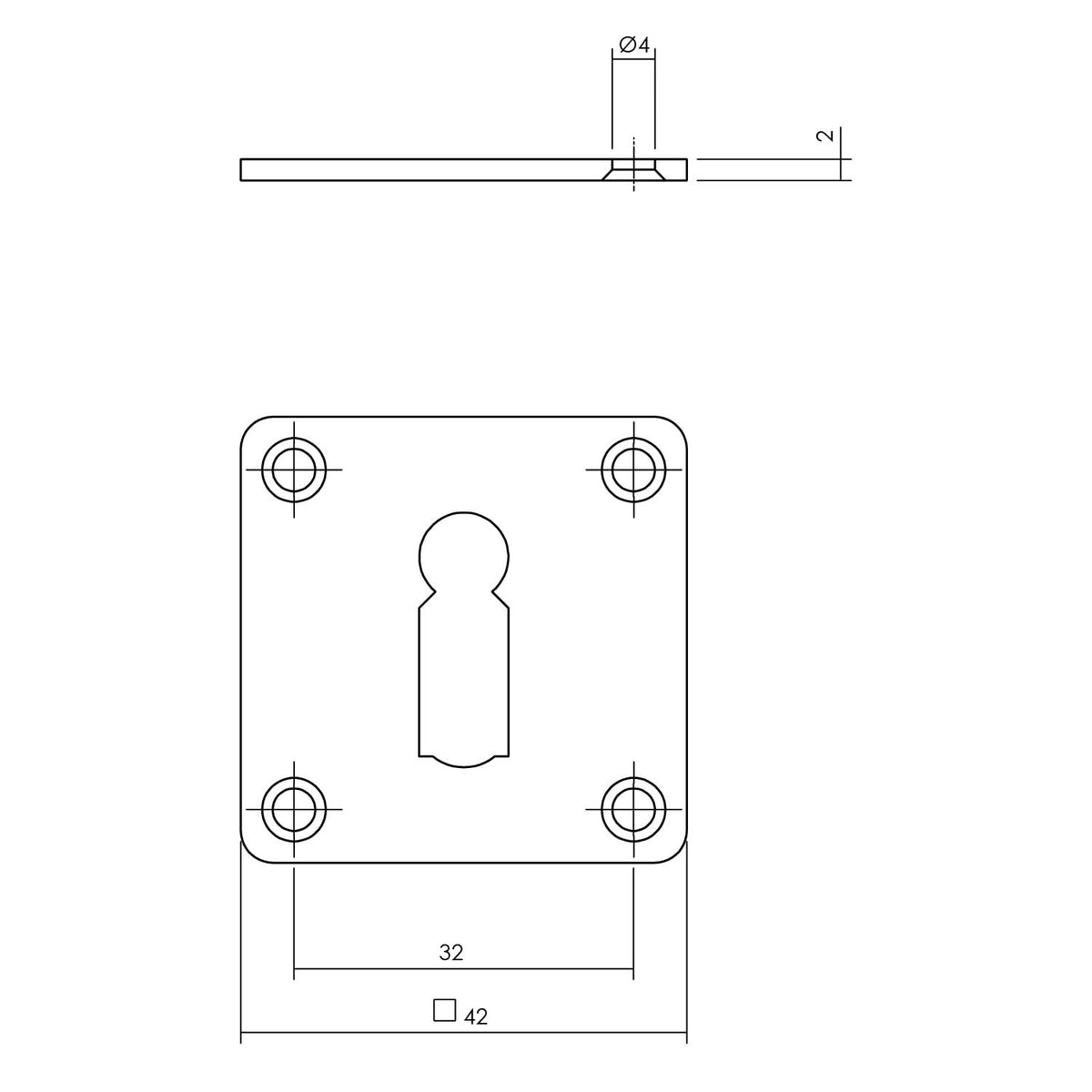 Intersteel sleutelgatrozet 42x42x2mm vierkant rvs geborsteld – detail