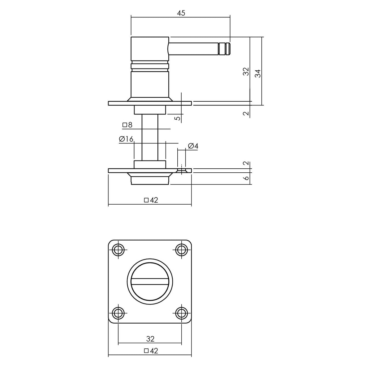 Intersteel wc-rozet 42x42x2mm vierkant rvs geborsteld – detail