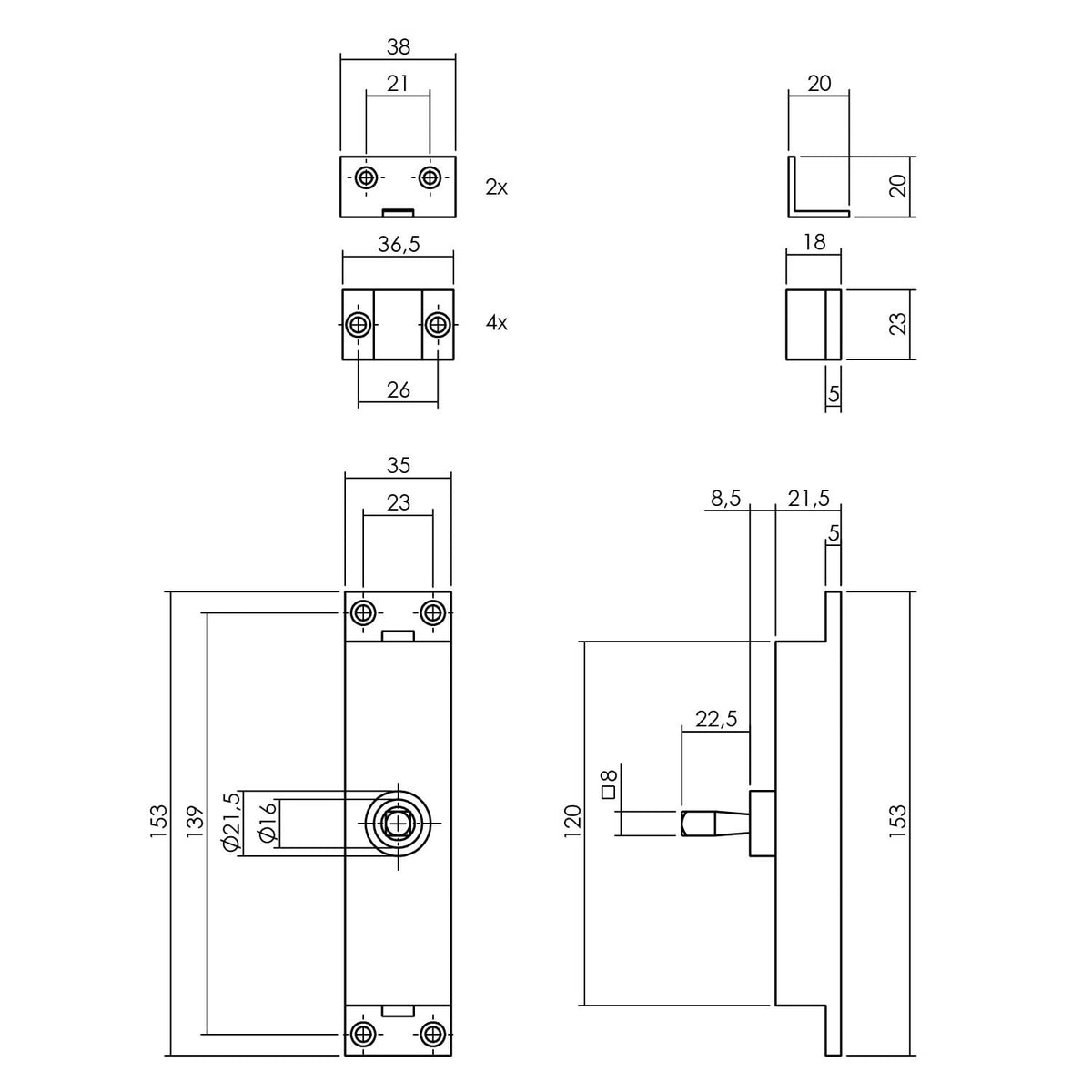 Intersteel Kruk-espagnolet Links Hoek 90° met stangenset 2x1245mm RVS Geborsteld detail 1