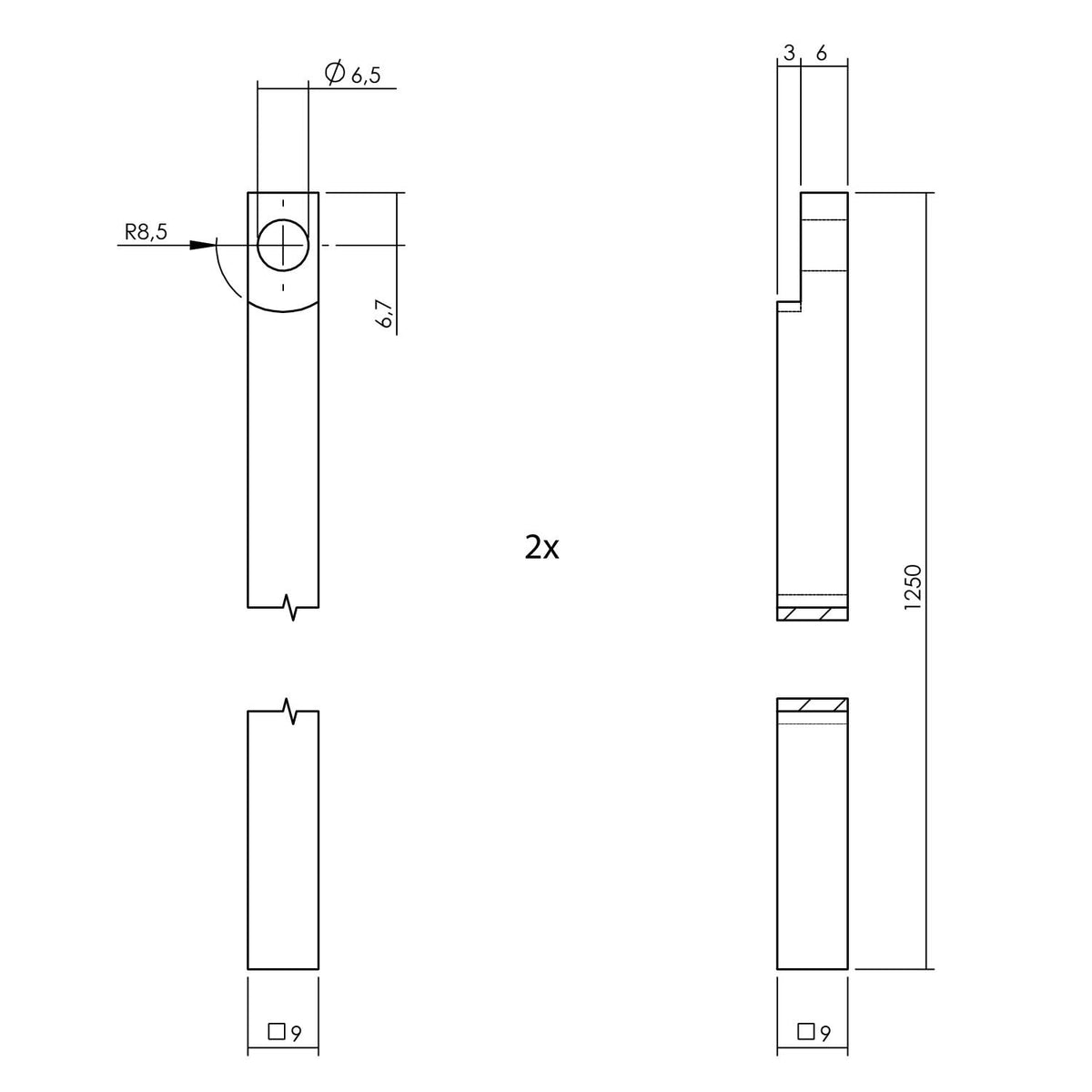 Intersteel Kruk-espagnolet Links Hoek 90° met stangenset 2x1245mm RVS Geborsteld gemonteerd
