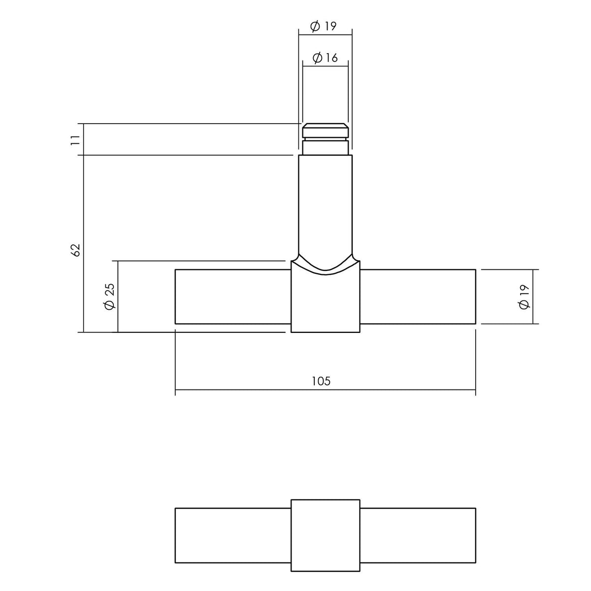 Intersteel Kruk-espagnolet Links T-recht met stangenset 2x1245mm RVS Geborsteld detail 2