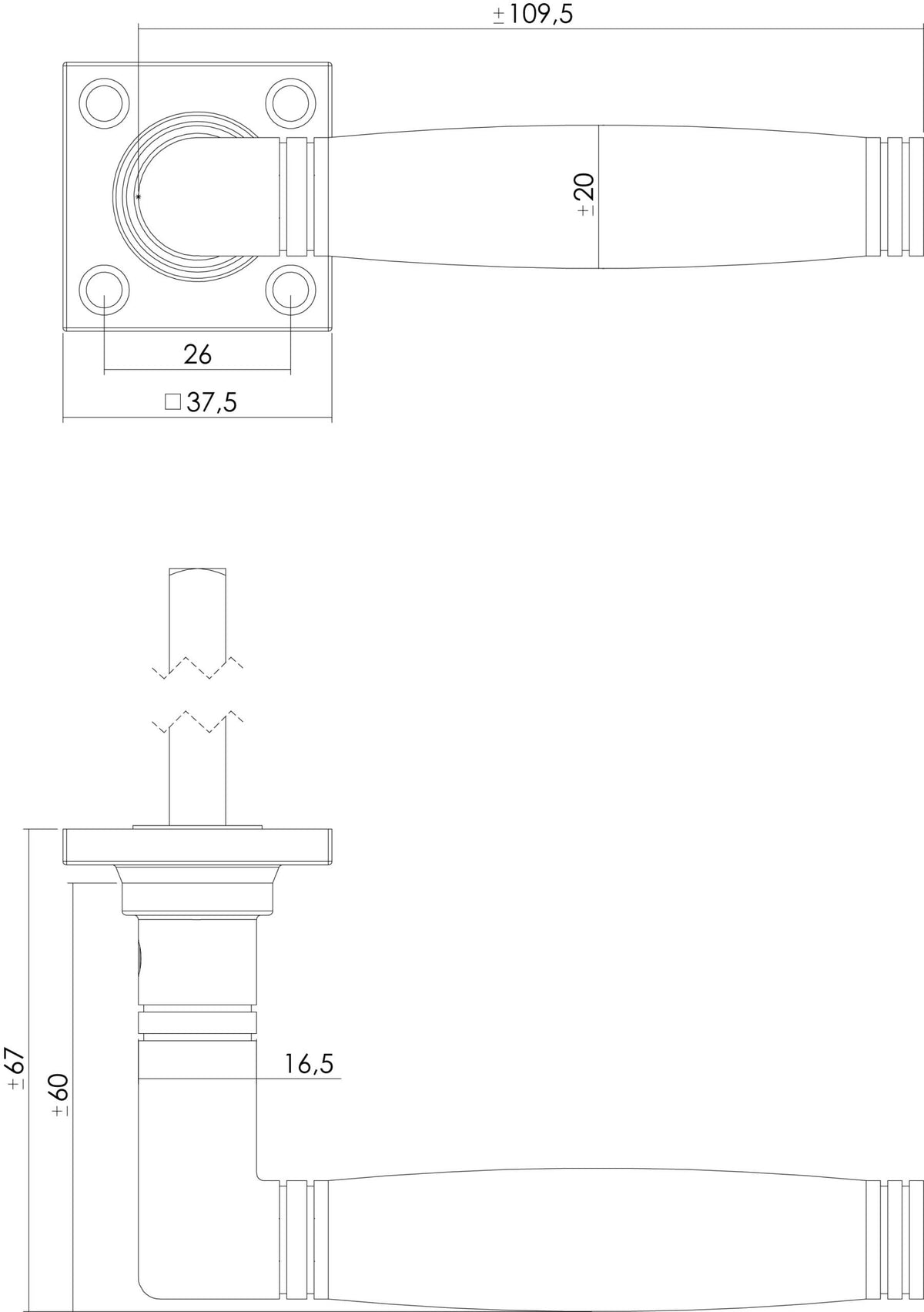 Intersteel deurkruk Ton 222 messing getrommeld ebbenhout detail