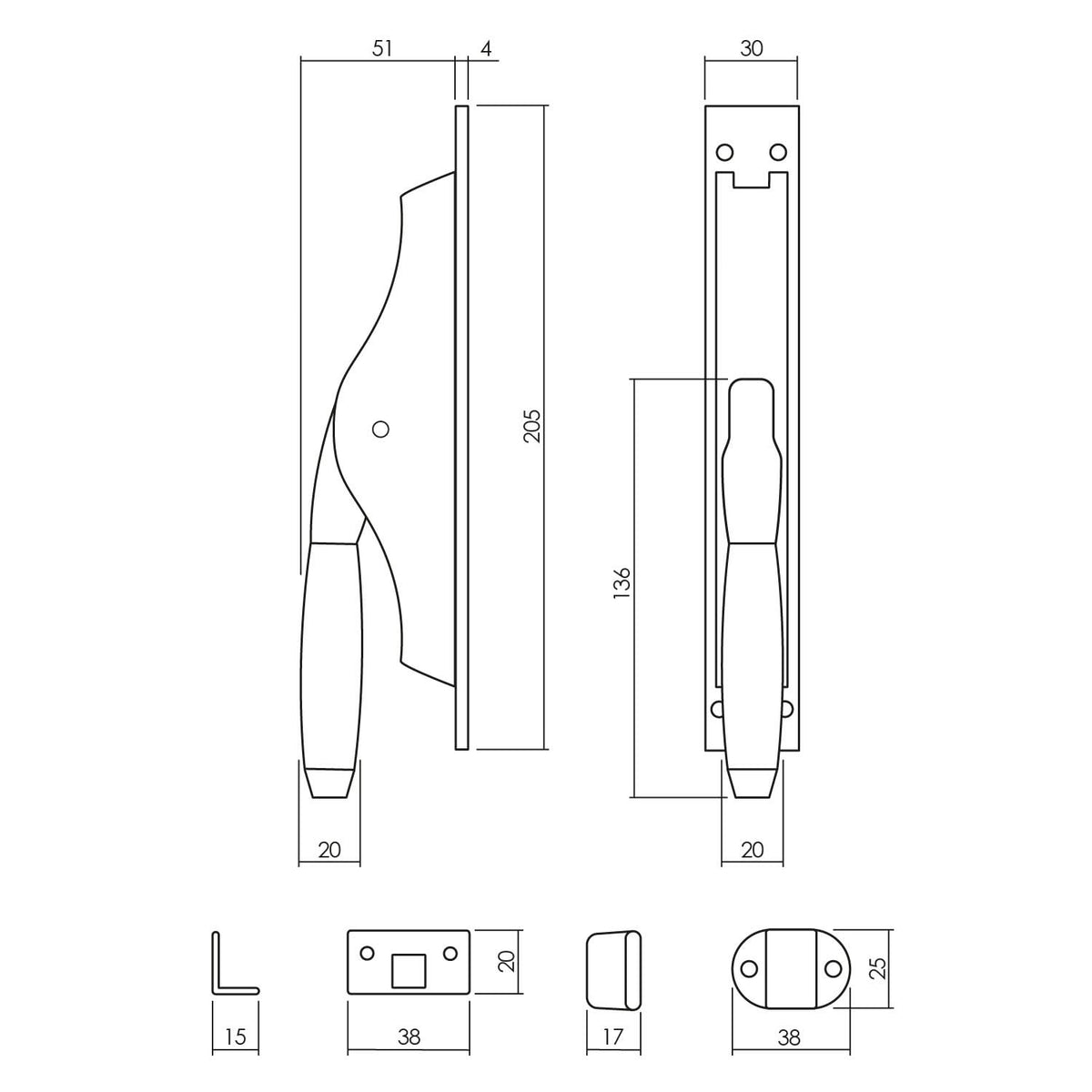 Intersteel pomp-espagnolet Ton 400 messing gelakt/ebbenhout – detail