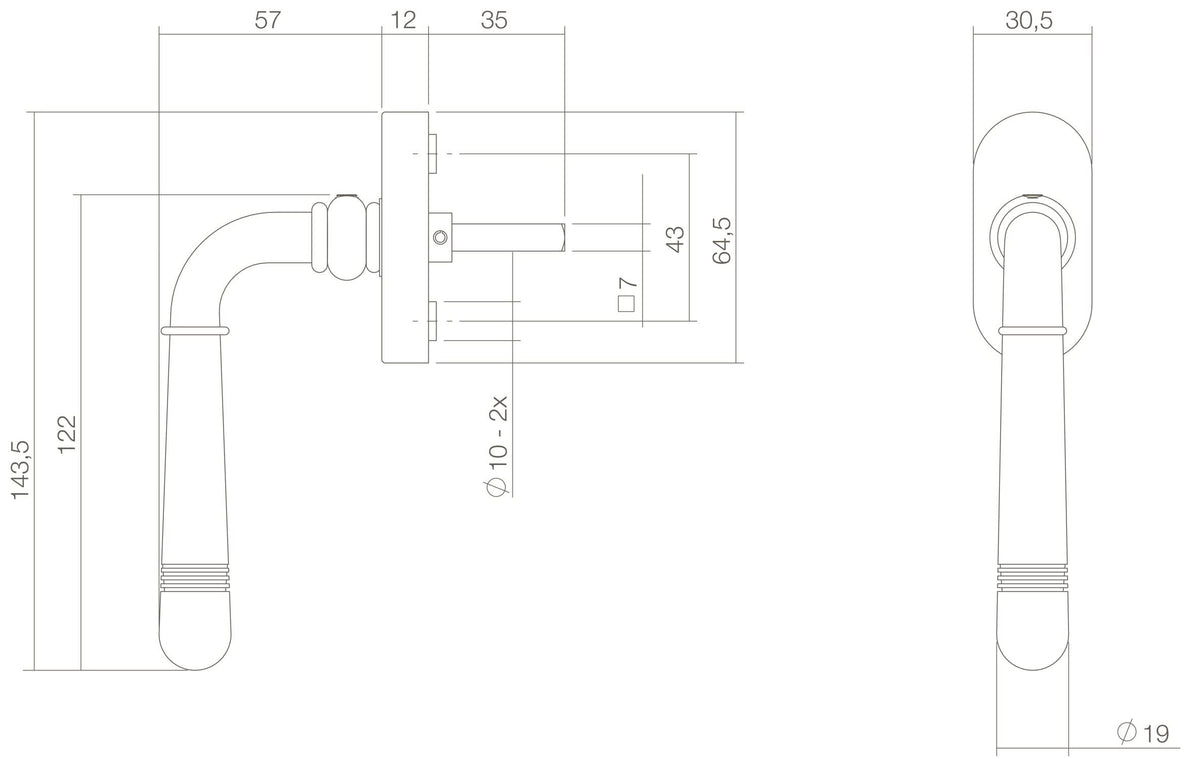 Intersteel raamkruk Helena messing gelakt – detail