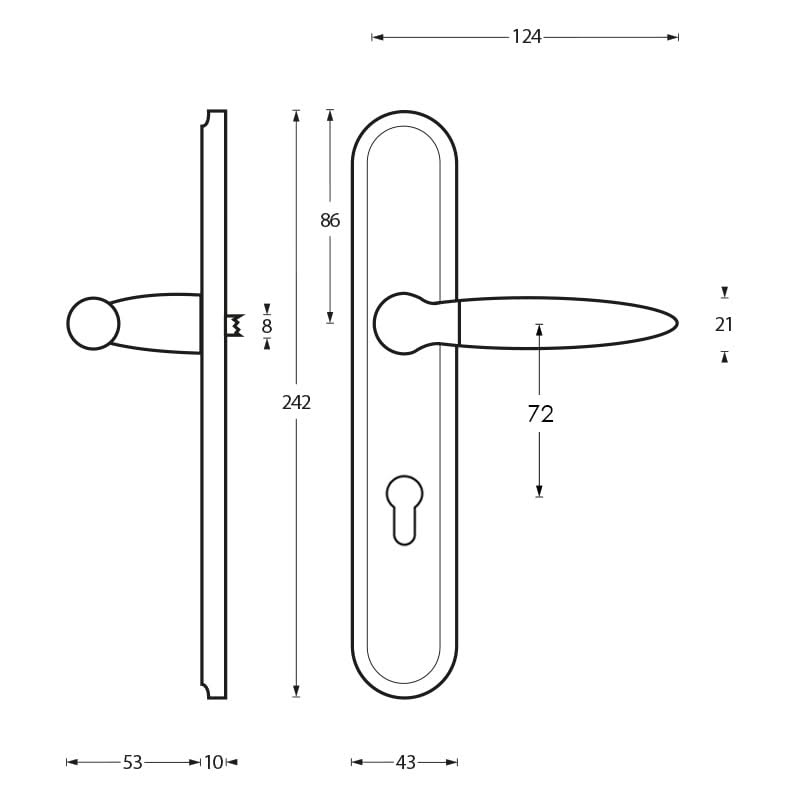 Intersteel deurkruk Elen op schild PC72 chroom/nikkel mat – detailweergave