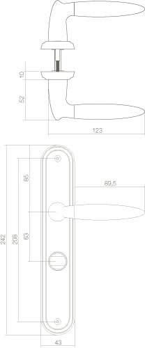 Intersteel deurkruk Elen op schild Toilet WC 63/8 chroom/nikkel mat – detailweergave