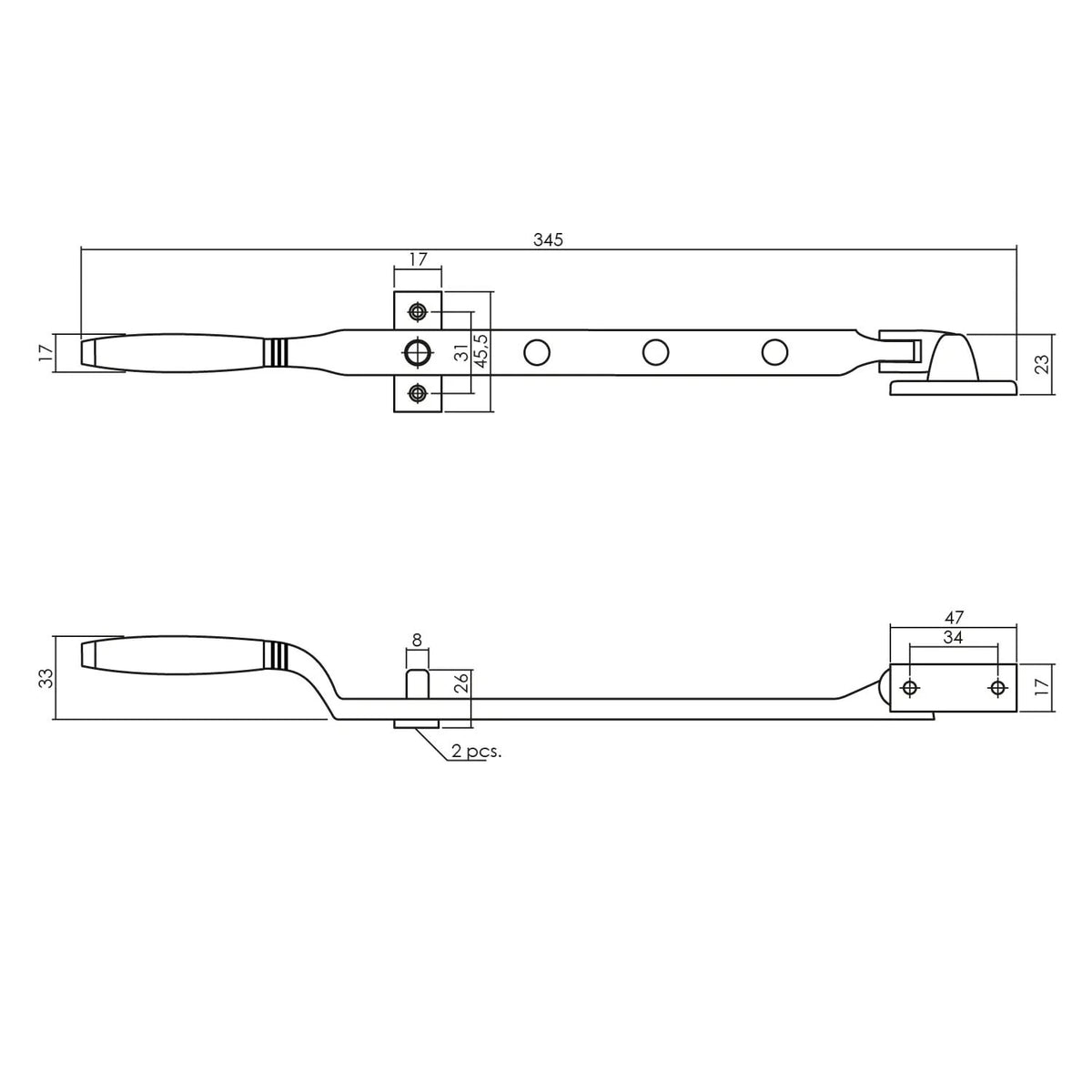 Intersteel raamuitzetter Ton met stelpennen nikkel mat/ebbenhout detail