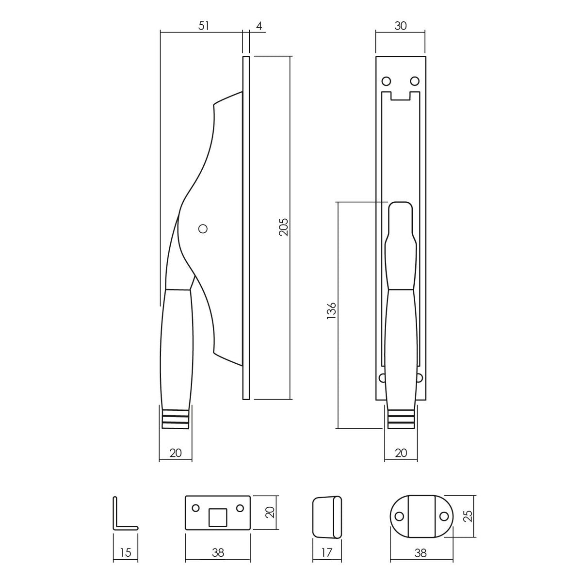 Intersteel pomp-espagnolet Ton 222 nikkel mat/ebbenhout – detail