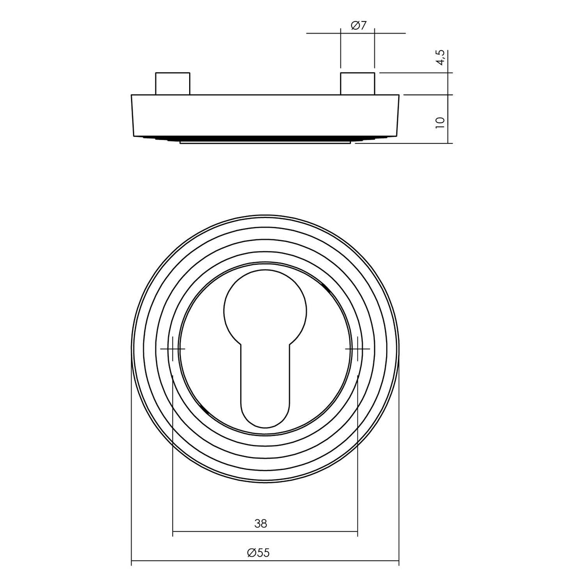 Intersteel rozet met profielcilindergat PC55 oud grijs detail