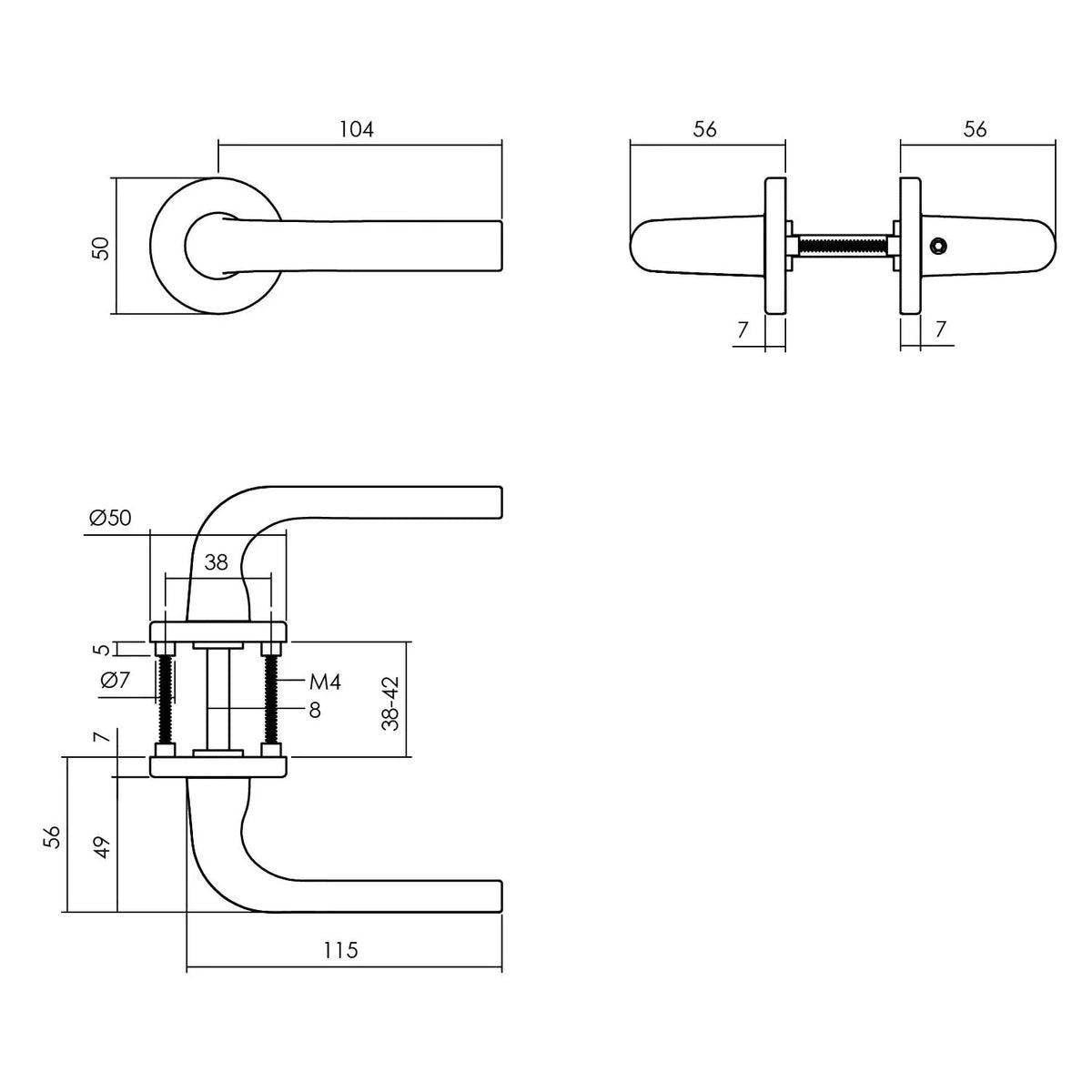 Intersteel Deurbeslag set wc slot met deurkruk Eucla met rozet zwart detail 1