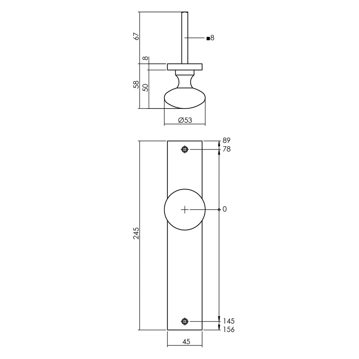 Intersteel knop op blind schild mat zwart detailfoto