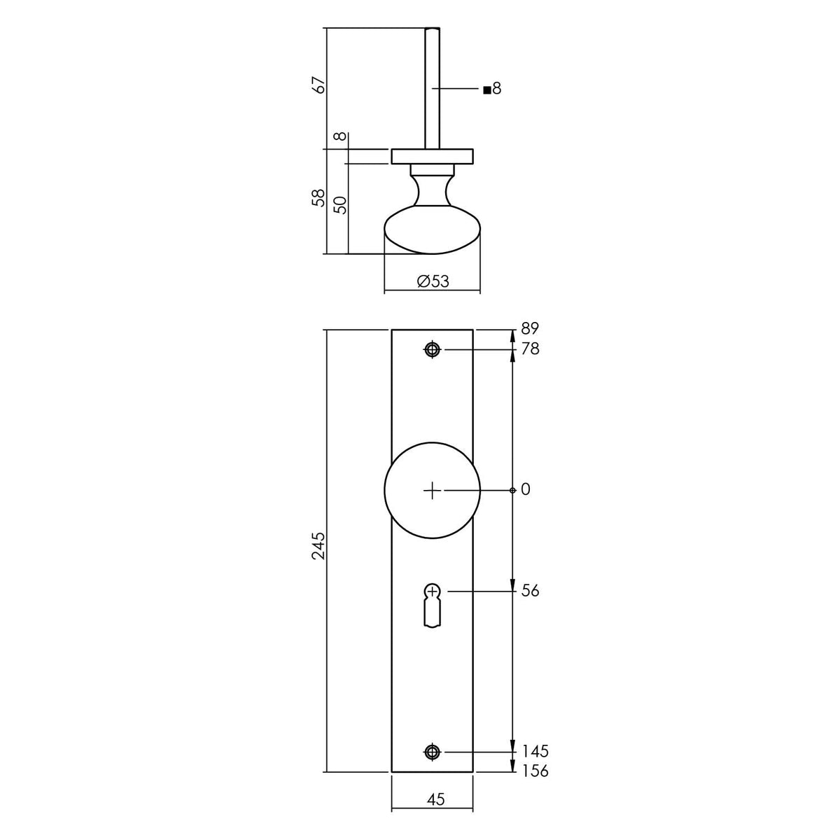Intersteel knop op schild SL56 mat zwart detailfoto