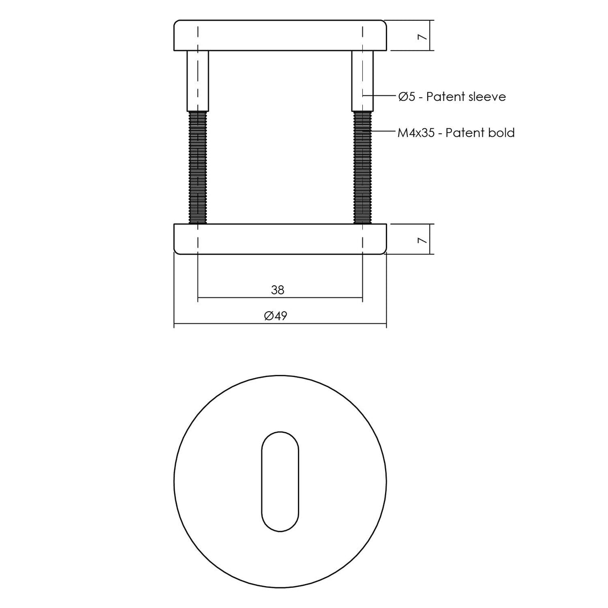 Intersteel rozet met sleutelgat Mat zwart – detailfoto