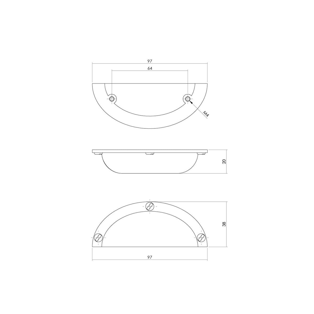 Intersteel komgreep 97 mm mat zwart detail