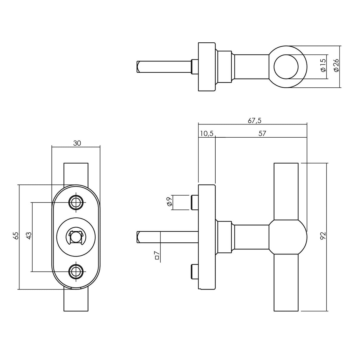 Intersteel raamkruk T-vorm rvs geborsteld detail