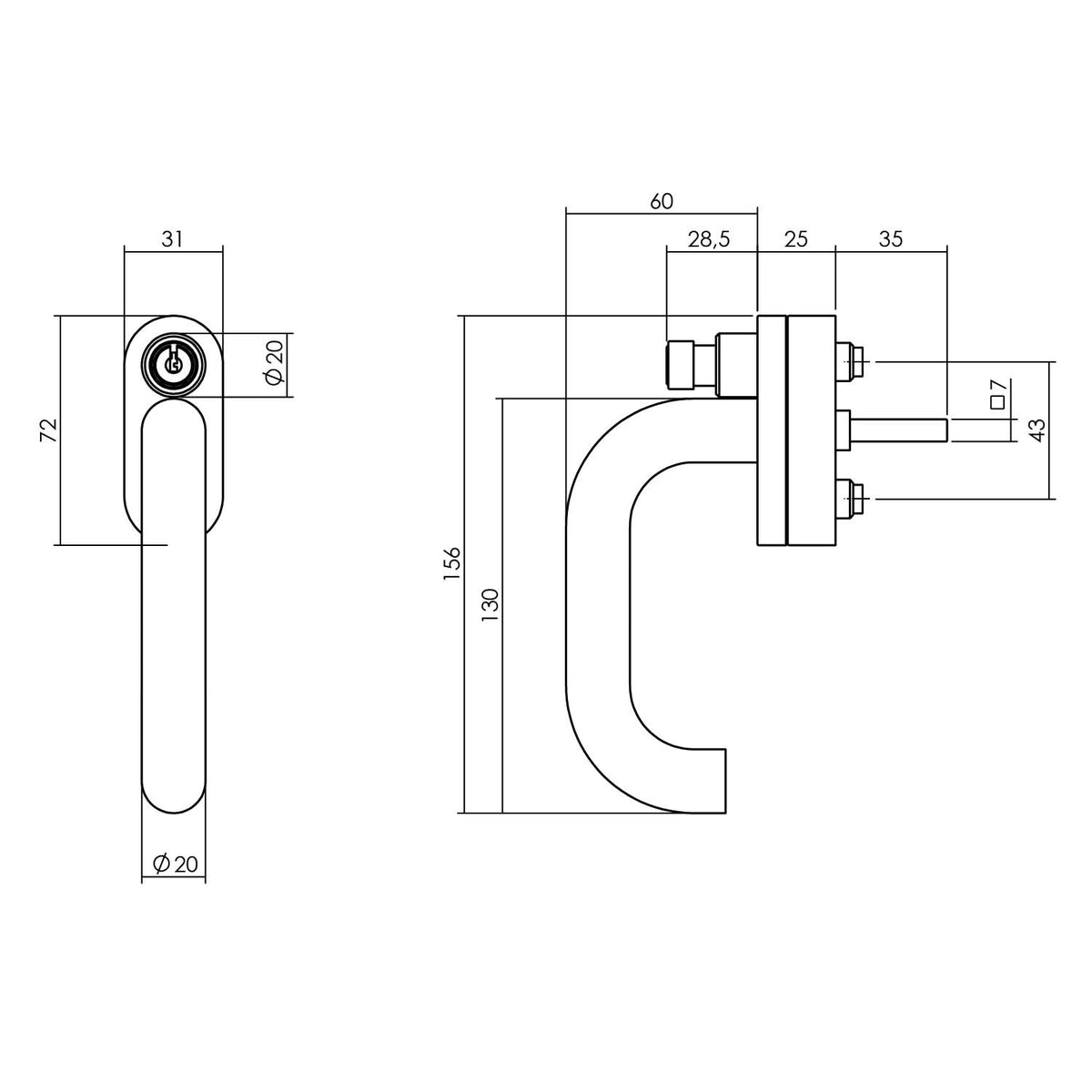 Intersteel raamkruk rond afsluitbaar rvs geborsteld detail