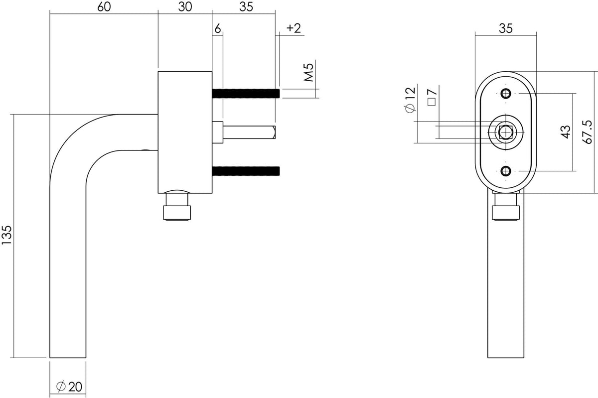 Intersteel afsluitbare raamkruk recht SKG3 RVS geborsteld detail met slot
