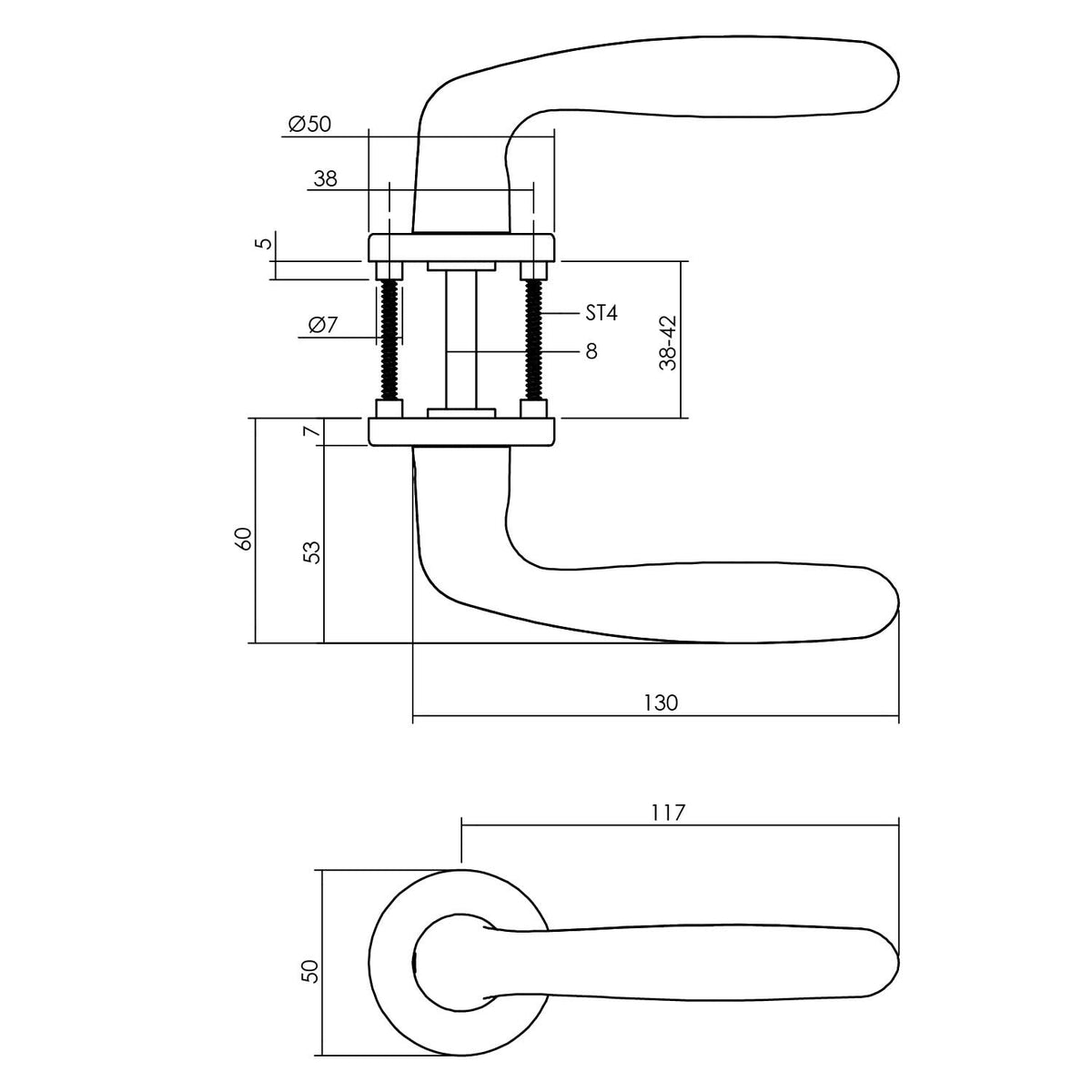 Intersteel deurkruk Sigaar op ronde rozet aluminium detail