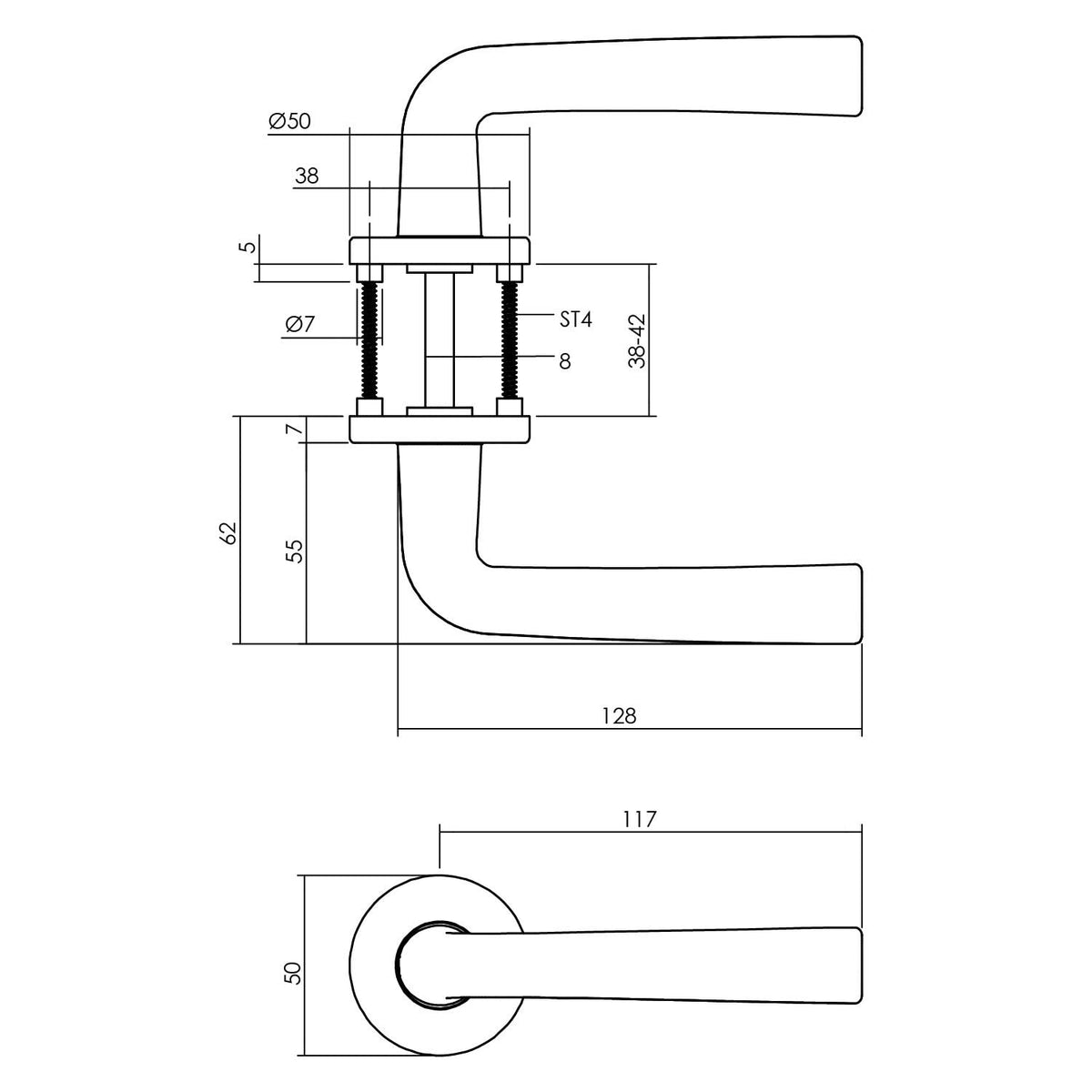Intersteel deurkruk Conisch aluminium zilverkleurig – detail rozet