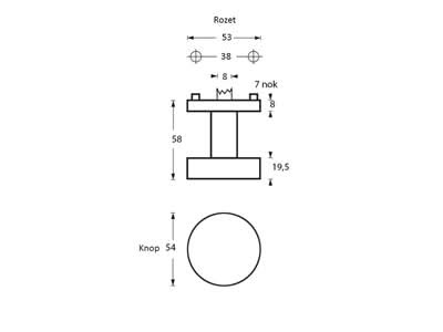 Intersteel platte knop RVS geborsteld - detail rozet met nokken