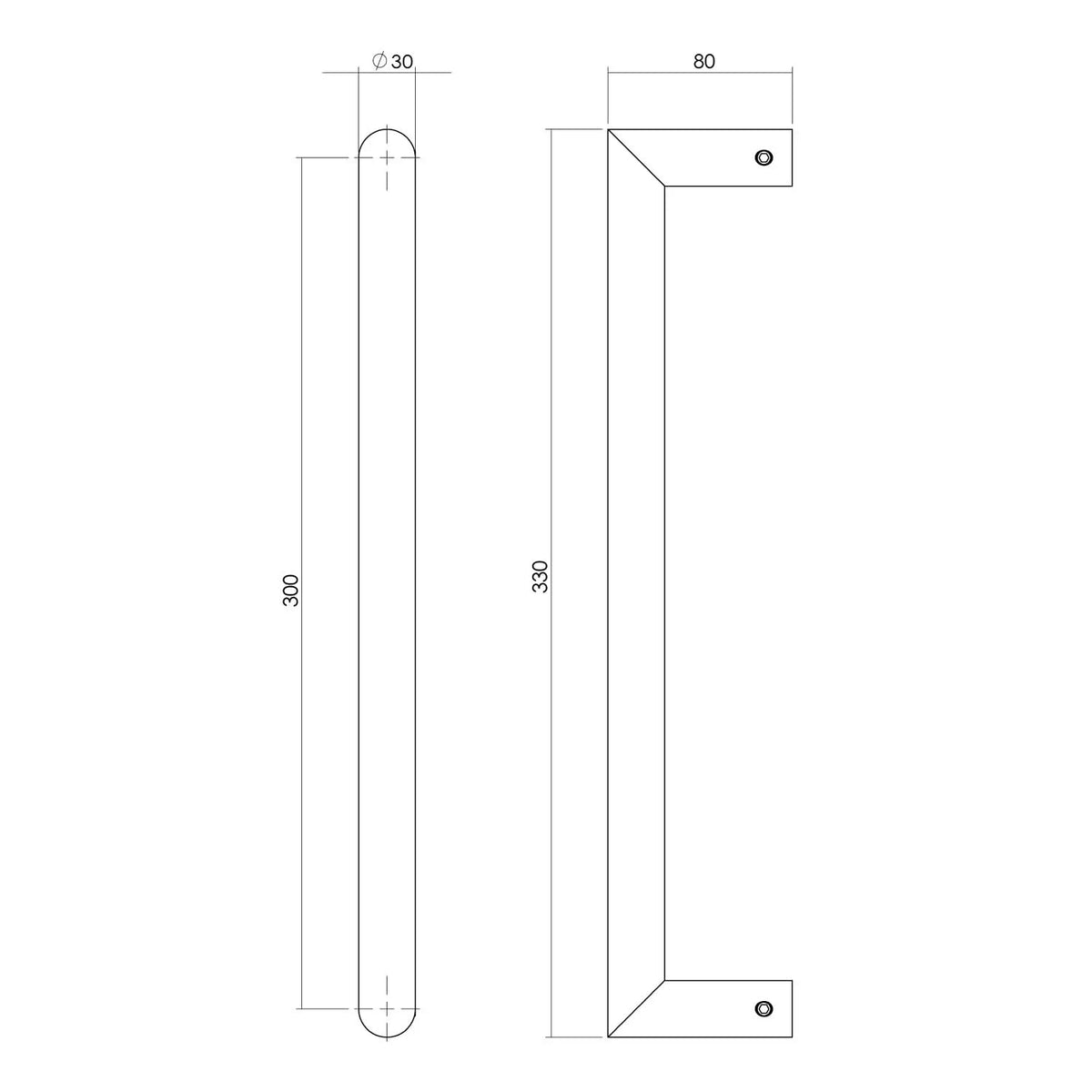 Intersteel deurgrepen recht 90° 330 mm rvs geborsteld detail