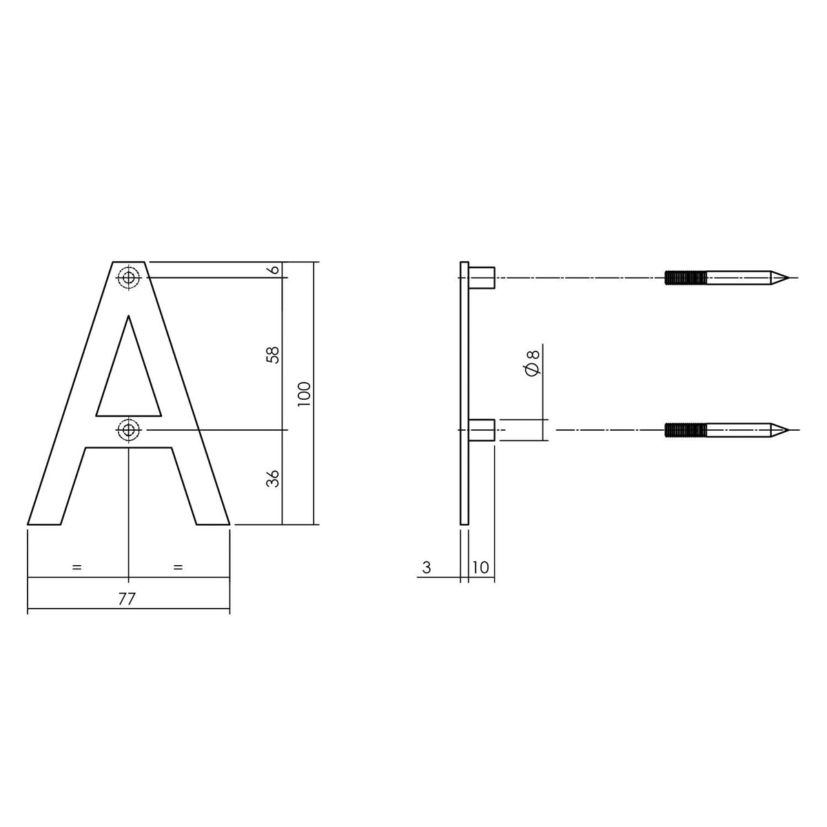 Intersteel huisletter A 100 mm rvs mat zwart – detail