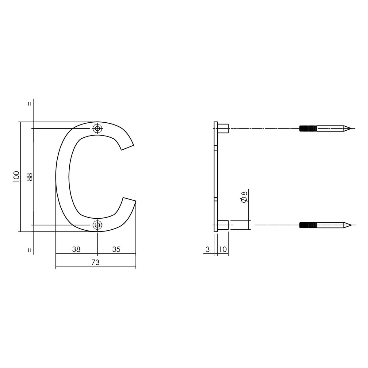 Intersteel huisletter C 100 mm rvs mat zwart – detail