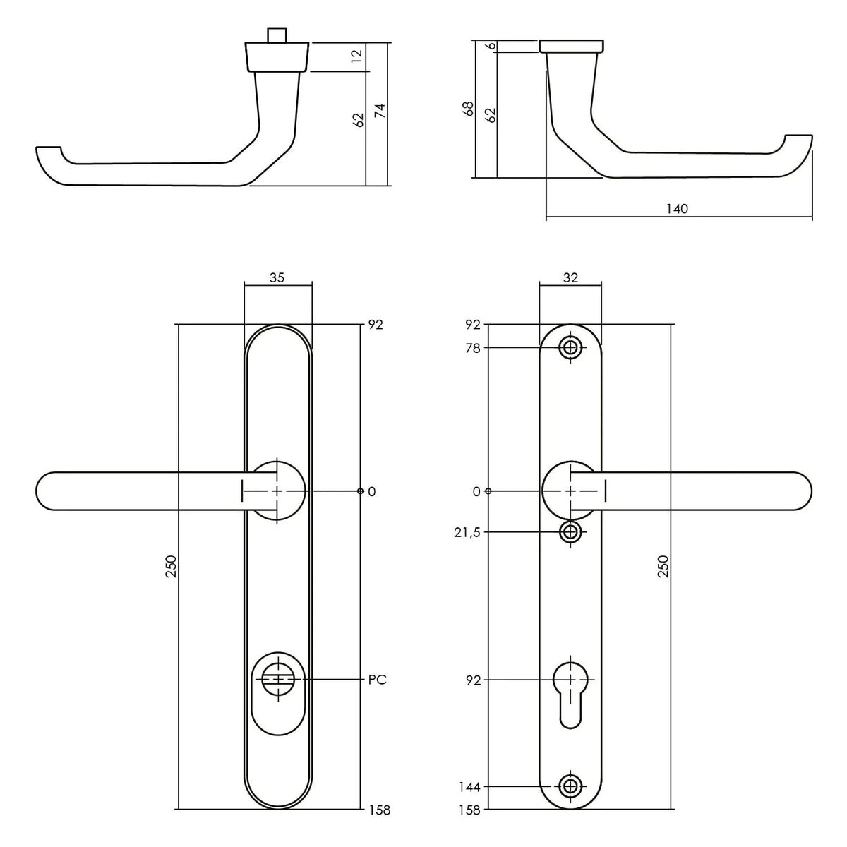 Intersteel veiligheidsbeslag PC92 kruk/kruk SKG*** smal aluminium – detail