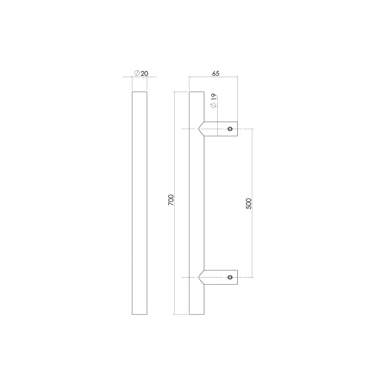 Intersteel deurgreep 700 mm T-vorm mat zwart detail