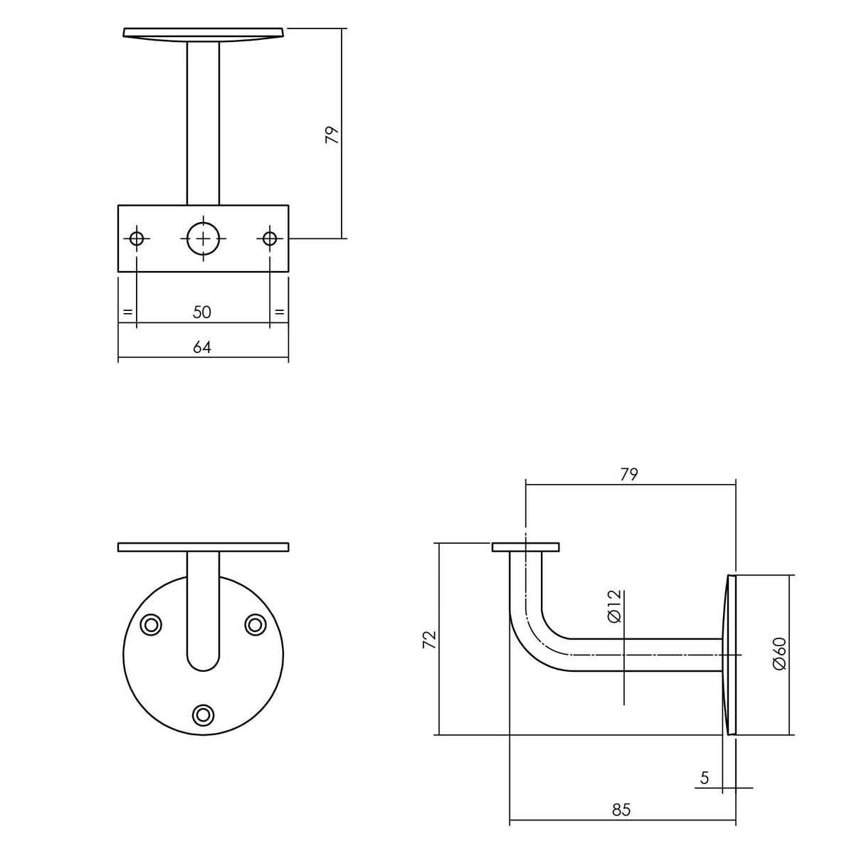Intersteel leuninghouder vlak zadel rvs geborsteld – productafbeelding