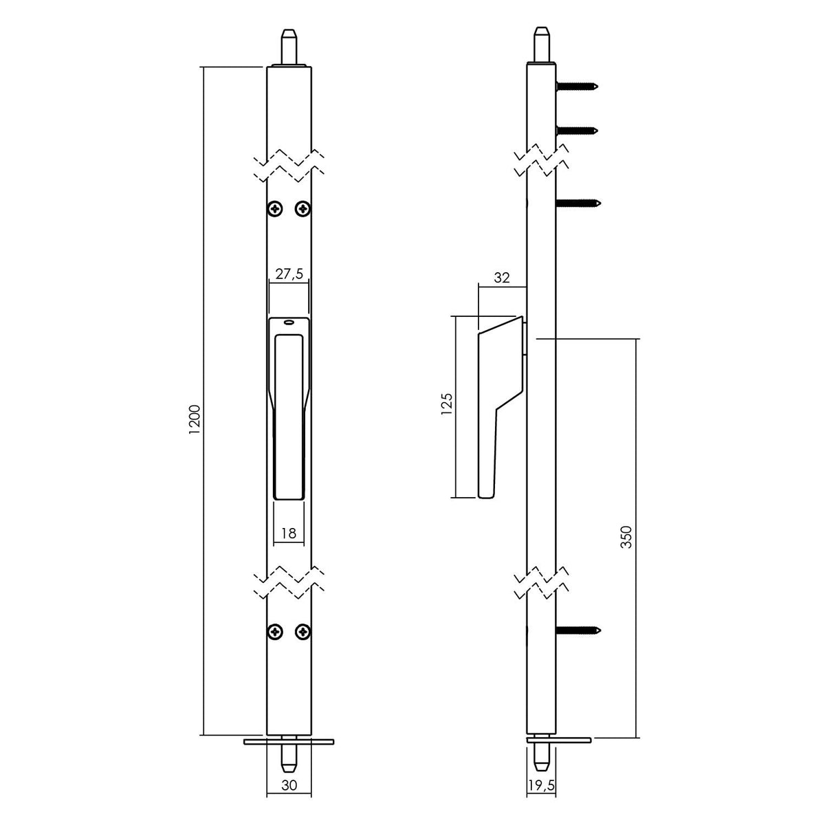 Intersteel Raamespagnolet niet afsluitbaar Rechts 1200mm RAL 9010 detail