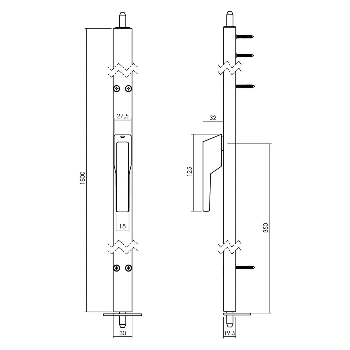 Intersteel raamespagnolet niet-afsluitbaar links 1800 mm aluminium detail