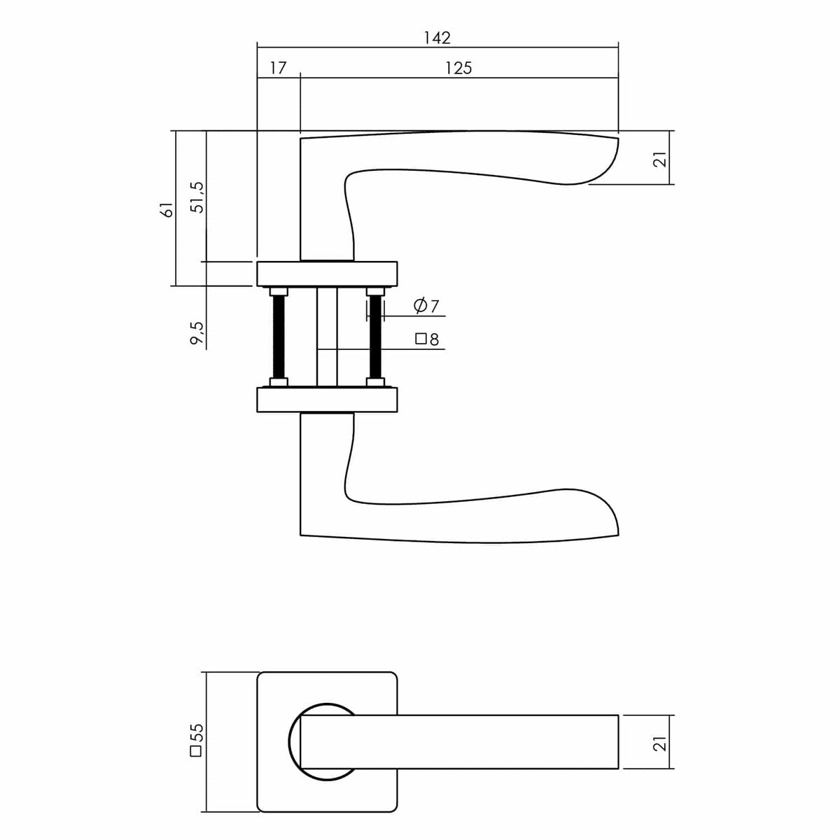 Intersteel deurkruk Minos op vierkant rozet antraciet grijs – detail