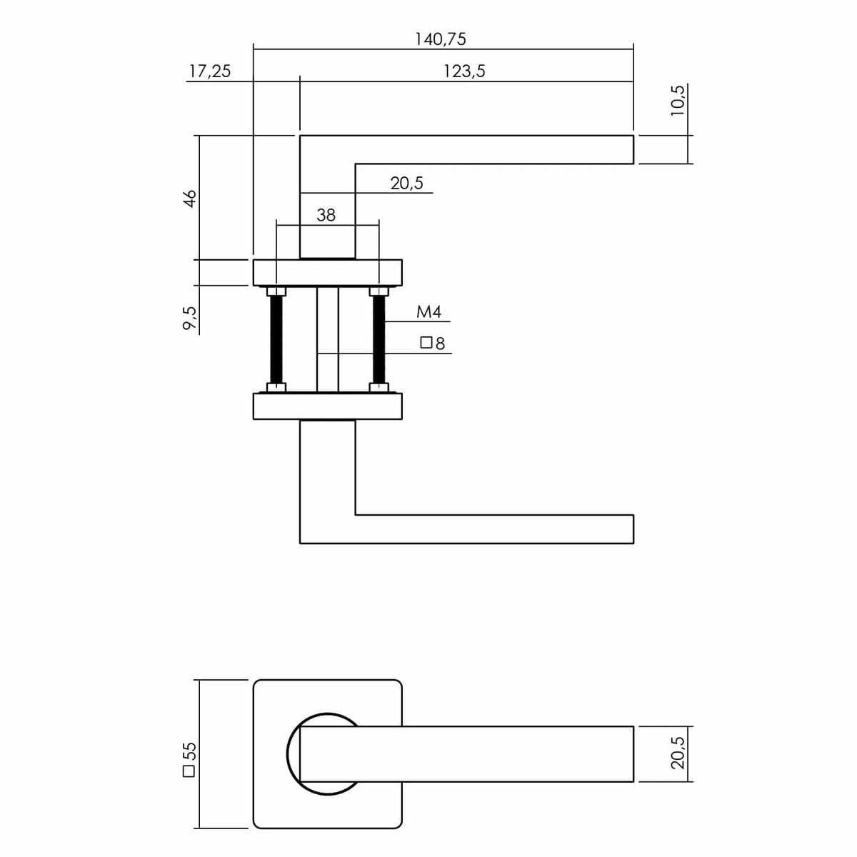Intersteel deurkruk Hera op vierkant rozet antraciet grijs - productdetail
