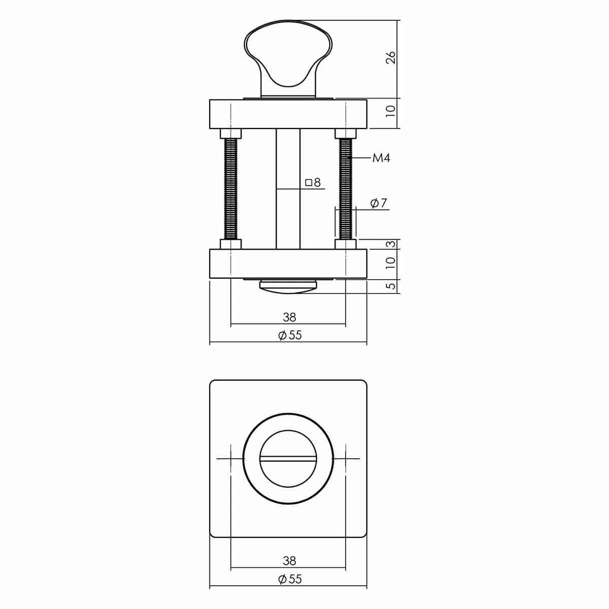 Intersteel rozet toilet-/badkamersluiting vierkant antraciet grijs – detail