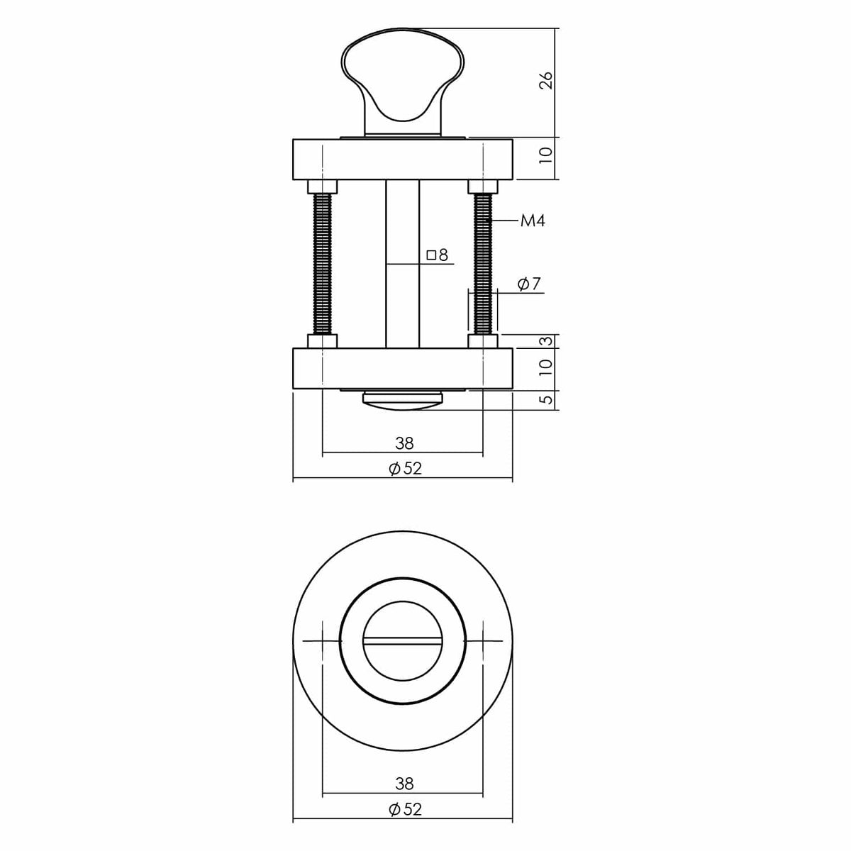 Intersteel rozet met toilet-/badkamersluiting Ø52x10 mm antracietgrijs – detail