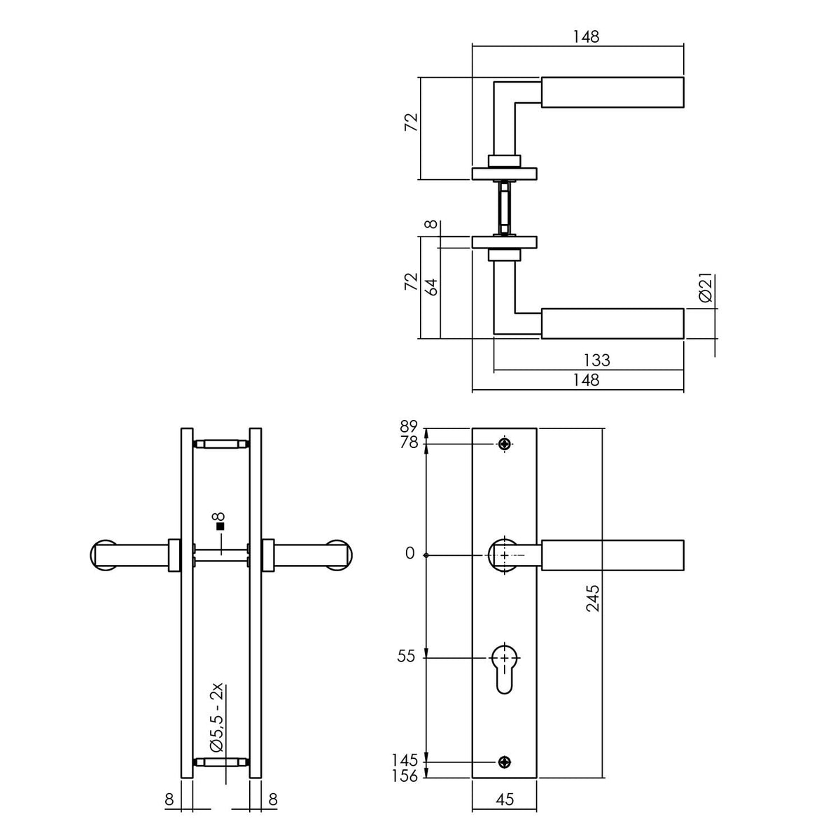 Intersteel deurkruk Bau-Stil op schild 245 x 45 mm PC55 antracietgrijs – detailfoto