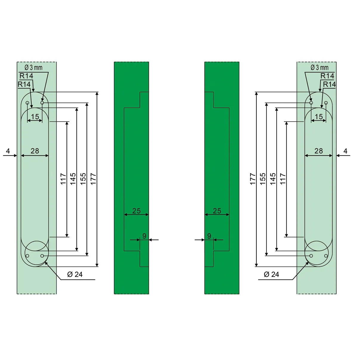 AXA Verdekte scharnier 177x28mm zwart 1910-3D - Deurbeslag-expert