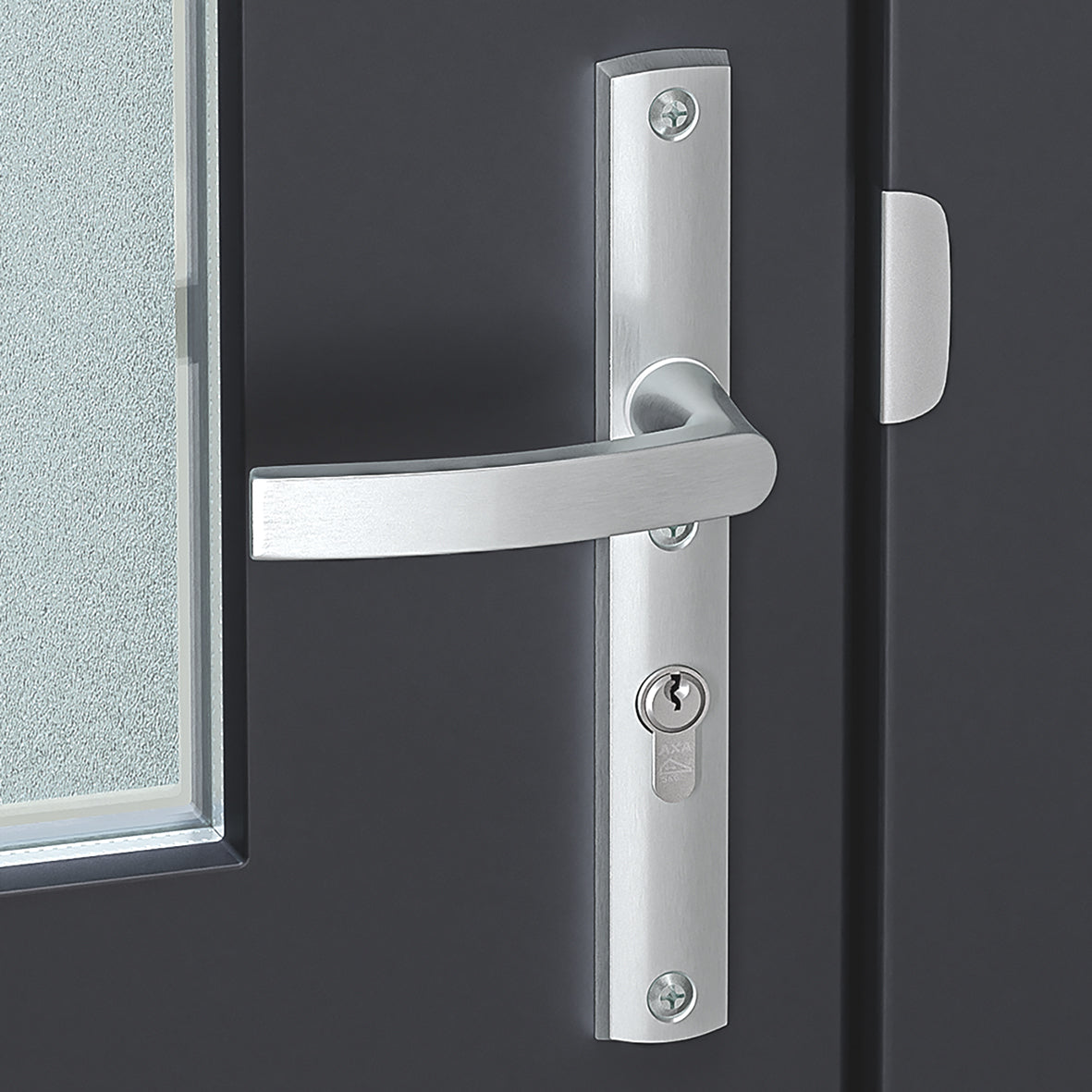 AXA | Veiligheidsbeslag Curve Plus smal kruk Wing+Blok PC92 anti-kerntrek | Aluminium naturel