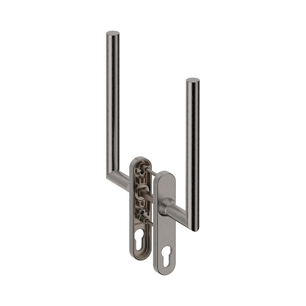 Hardbrass Toledo hefschuifdeurgreep dubbel pc69 in inox – vooraanzicht