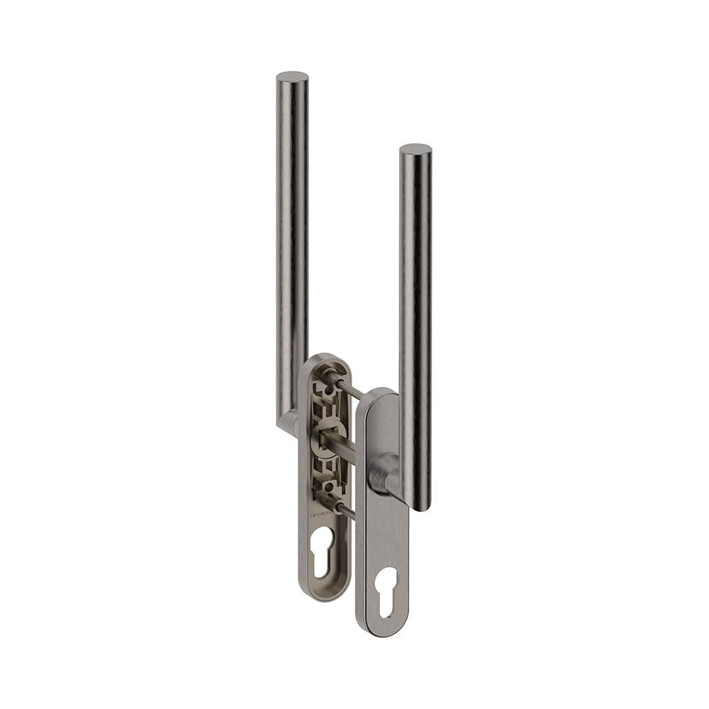 Hardbrass hefschuifdeurgreep Toledo B dubbel PC69 in Inox – vooraanzicht