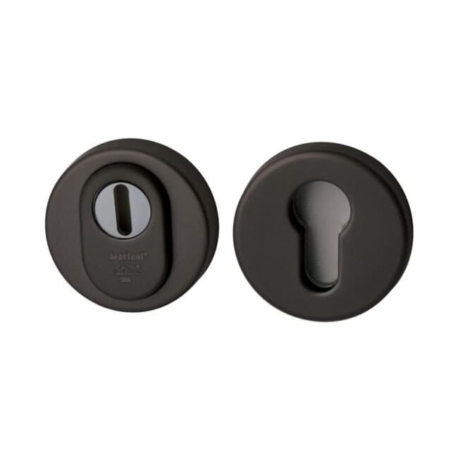 Hardbrass voordeurset mat zwart rond rechts tochtborstel Alena detail