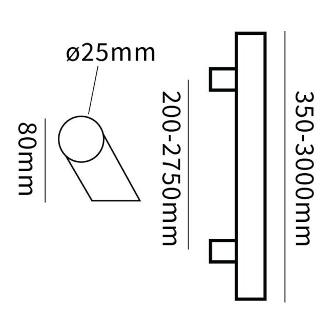 Hard Brass RVS T-greep 25x1600x1750, geborsteld RVS – detailfoto