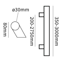 Hard Brass handgreep T-model schuin 30x600x750 mm, geschuurd RVS – detailweergave