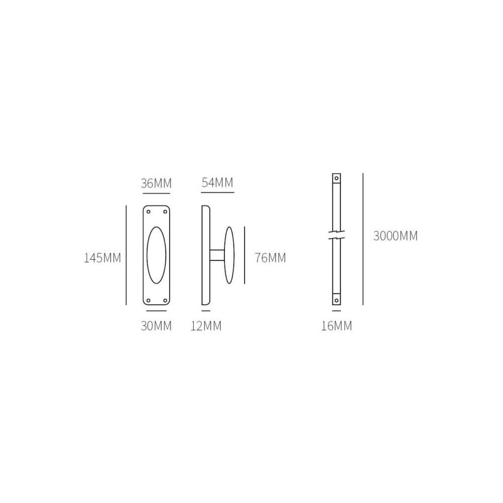Hardbrass Mariani raamespagnolet 3000mm puur zwart technische tekening