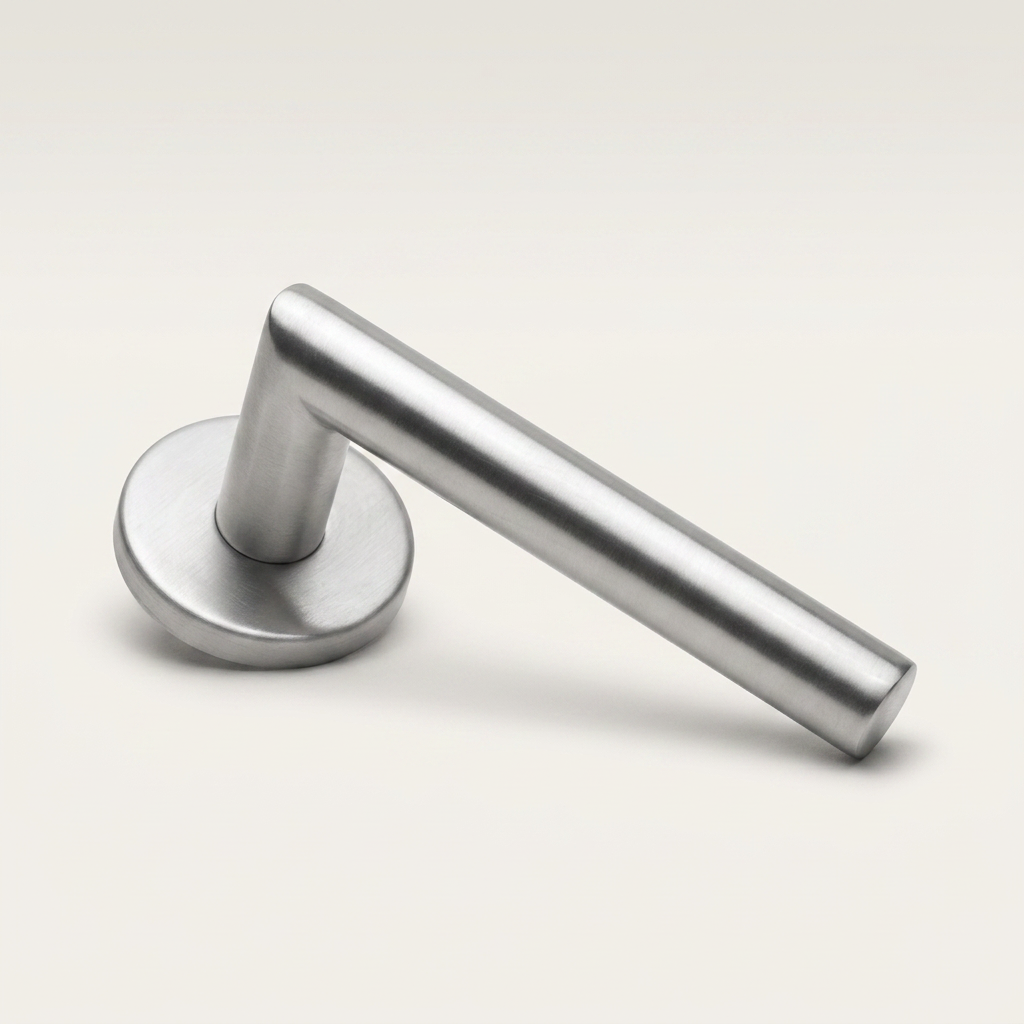 Formani deurkruk BASIC LB2-19 op ronde rozet PVD mat roestvast staal detail