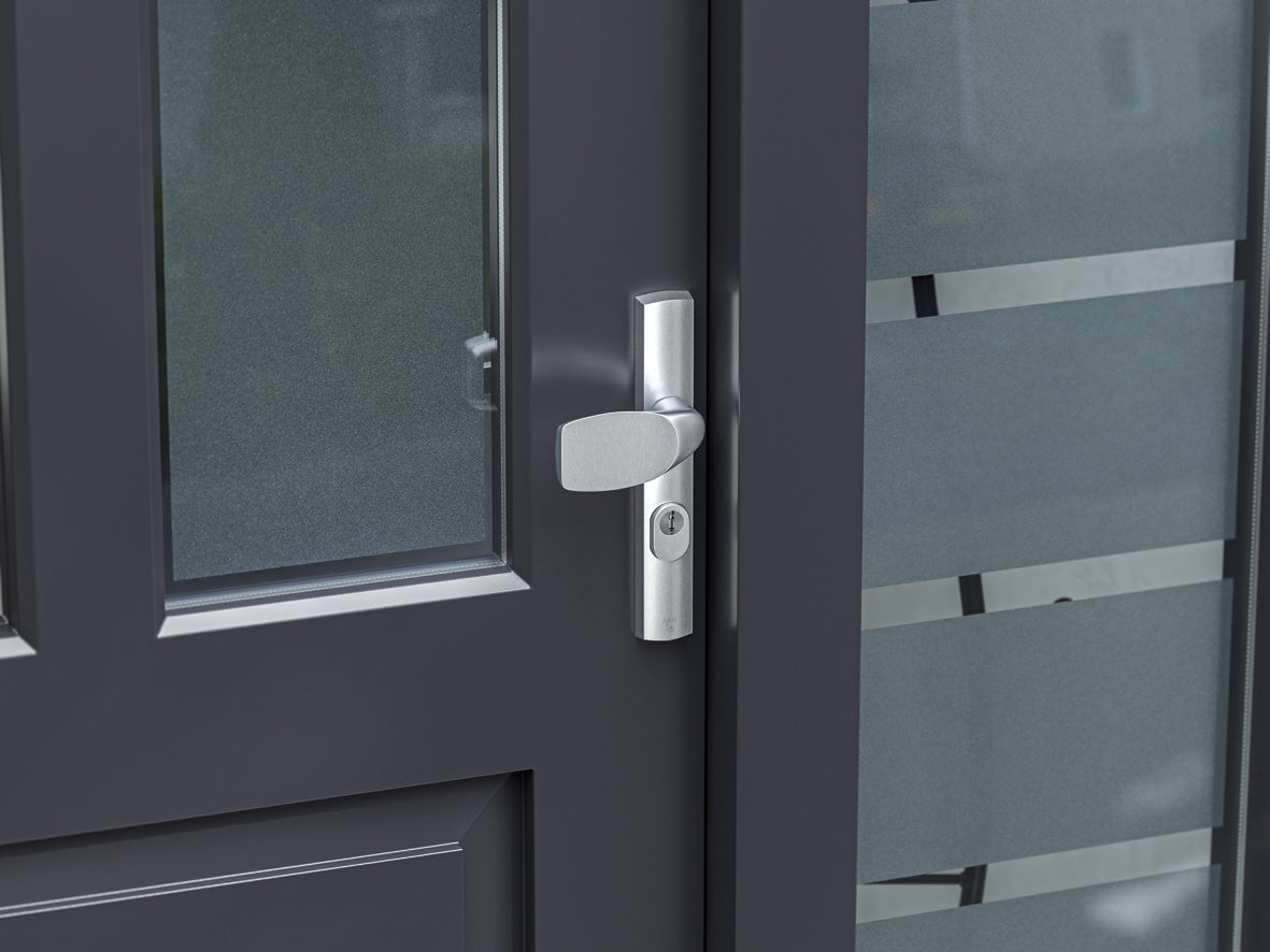 AXA | Veiligheidsbeslag Curve Plus smal kruk Wing+Blok PC92 anti-kerntrek | Aluminium naturel
