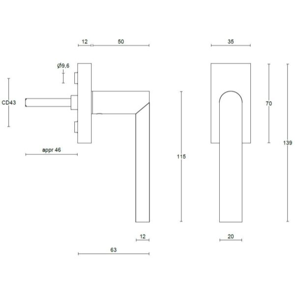 Formani PBA100-DK draaikiepgarnituur PVD mat zwart – detail