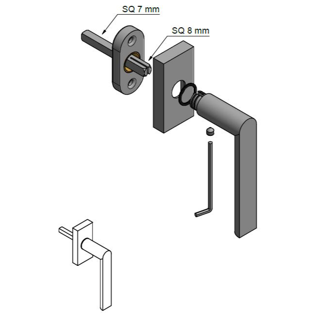 Formani PBA100-DK draaikiepgarnituur PVD mat zwart – technische tekening